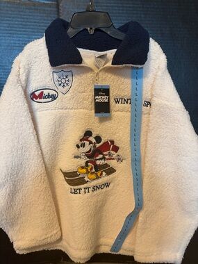 Disney Mickey Mouse Cream & Navy Sherpa Zip Pullover